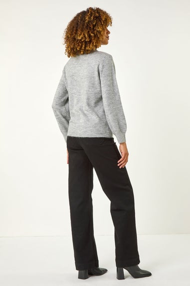 Roman Light Grey Faux Pearl Collar Jumper