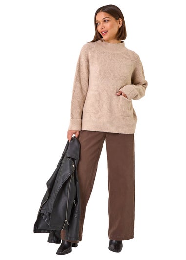 Roman Natural Cable Knit High Neck Jumper