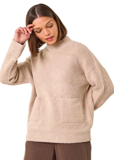 Roman Natural Cable Knit High Neck Jumper