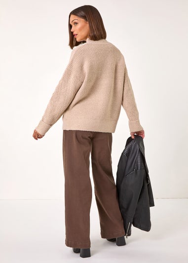 Roman Natural Cable Knit High Neck Jumper