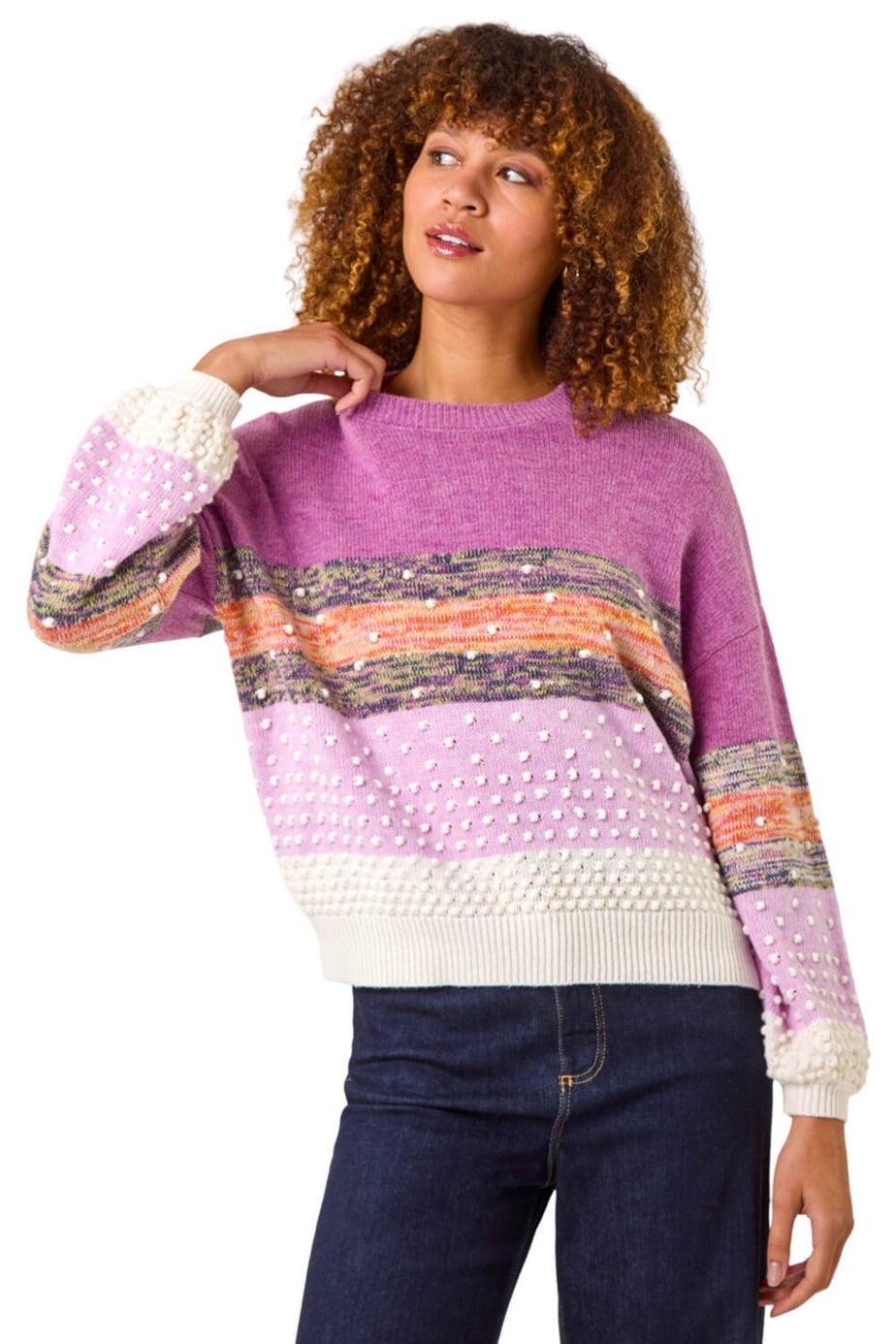 Roman Lilac Textured Bobble Knit Crew Jumper