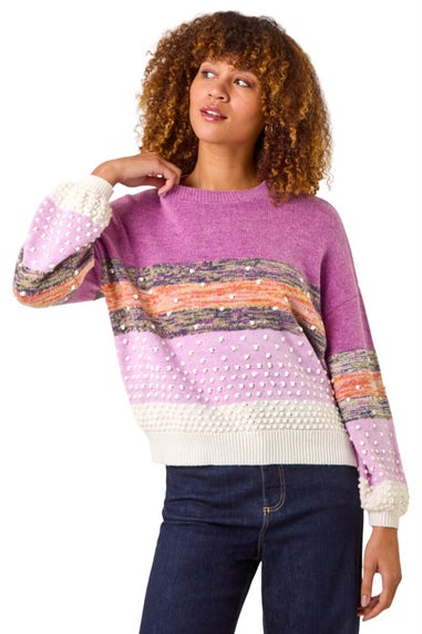 Roman Lilac Textured Bobble Knit Crew Jumper