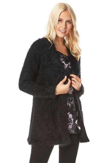 Roman Black Fluffy Long Sleeve Cardigan