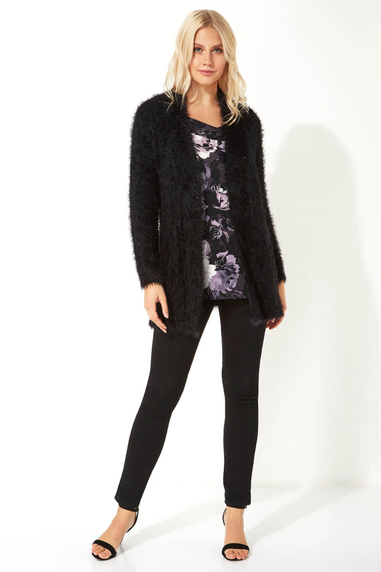 Roman Black Fluffy Long Sleeve Cardigan