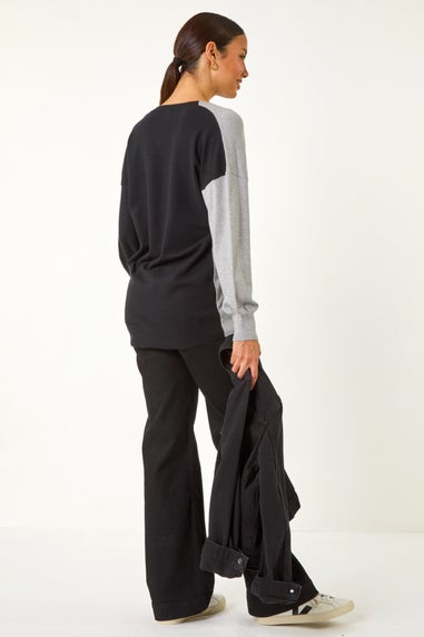 Roman Grey V-Neck Colour Block Knit Jumper