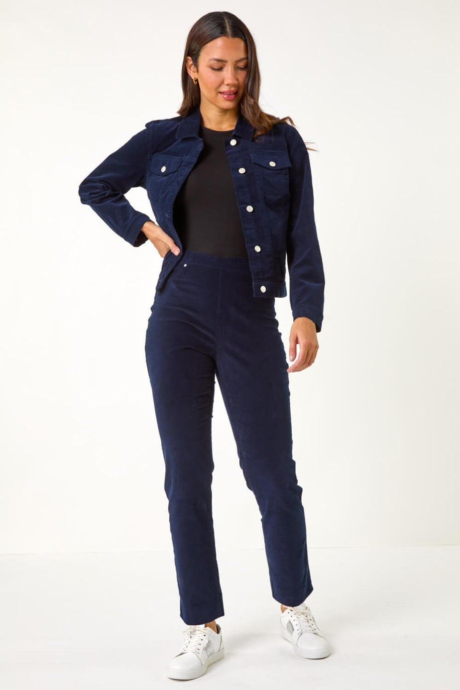 Roman Midnight Blue Corduroy Straight Stretch Trouser