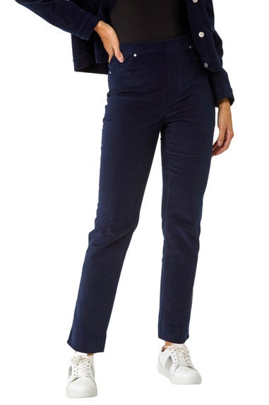 Roman Midnight Blue Corduroy Straight Stretch Trouser