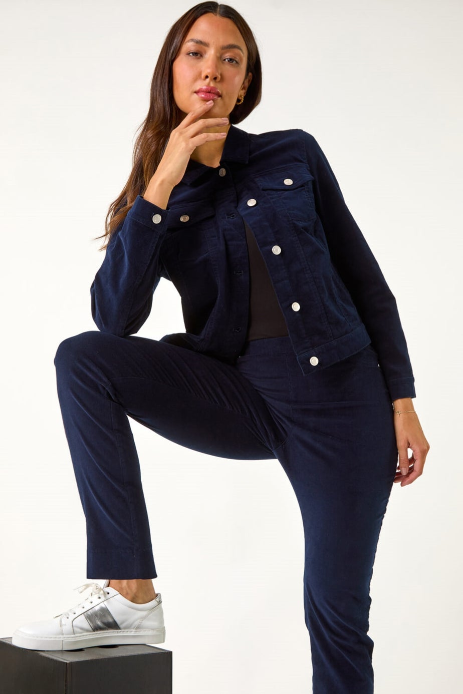 Roman Midnight Blue Corduroy Straight Stretch Trouser