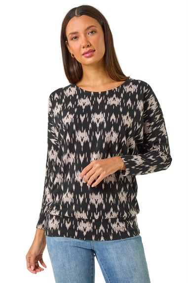 Roman Dark Grey Abstract Print Round Neck Top