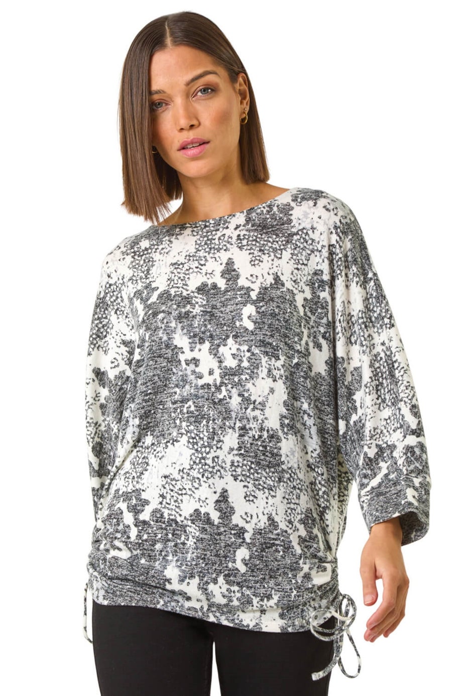 Roman Grey Printed Side Tie Snit Top