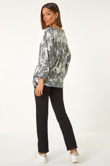 Roman Grey Printed Side Tie Snit Top