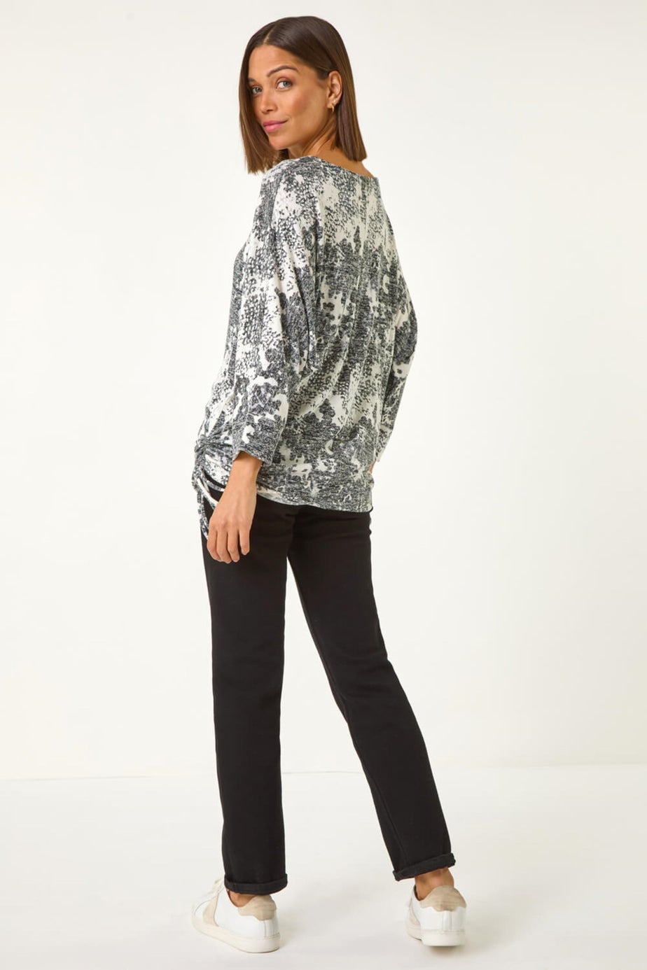 Roman Grey Printed Side Tie Snit Top
