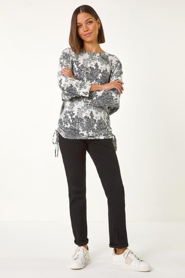 Roman Grey Printed Side Tie Snit Top