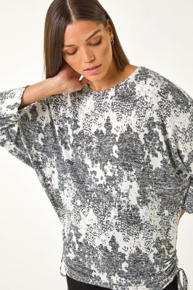 Roman Grey Printed Side Tie Snit Top