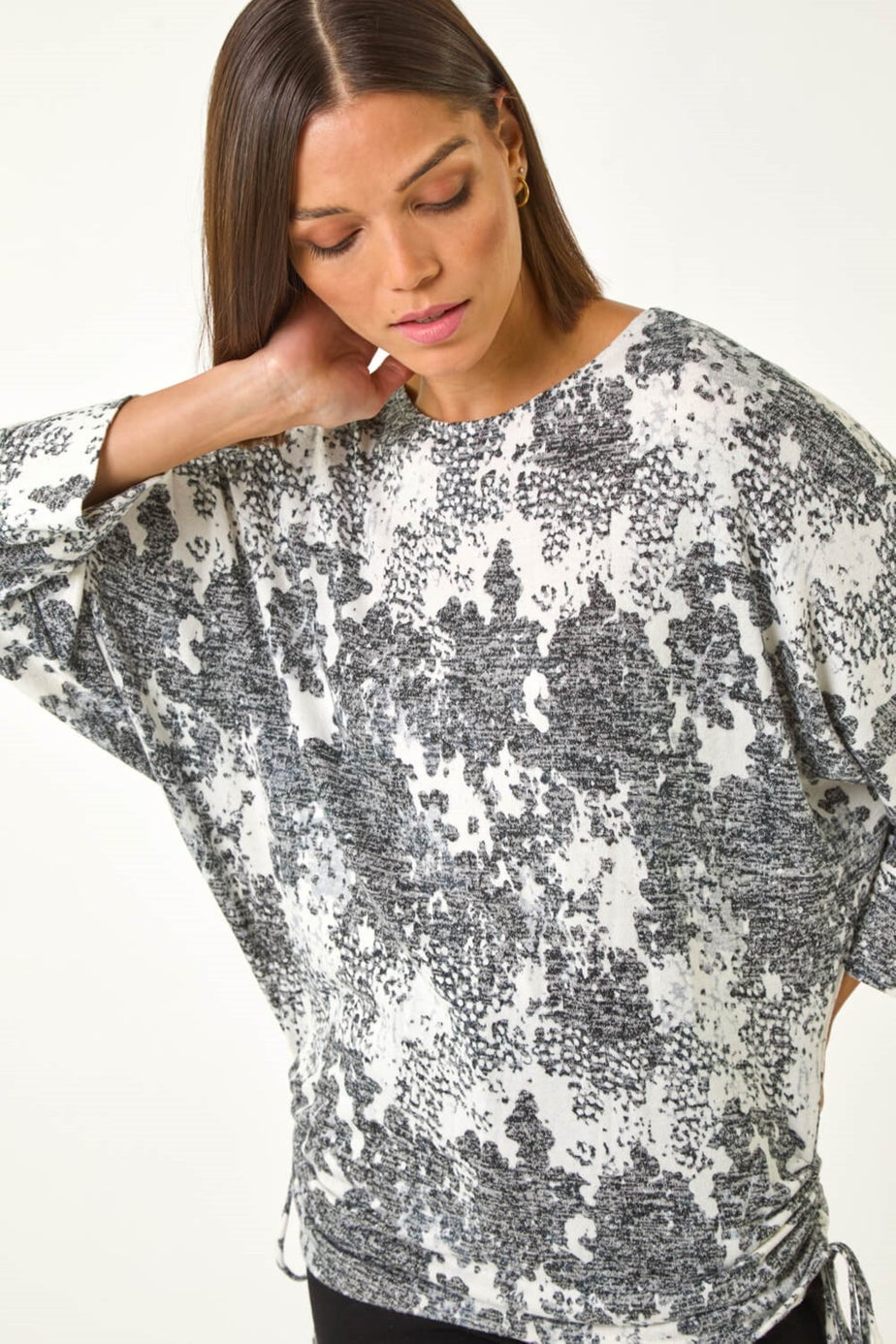 Roman Grey Printed Side Tie Snit Top