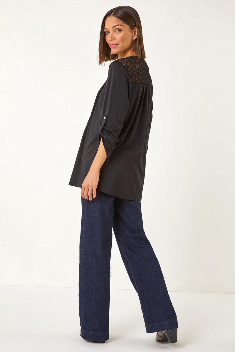 Roman Black Lace Trim Buttoned Shirt