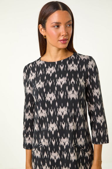 Roman Dark Grey Abstract Zip Trim Stretch Shift Dress