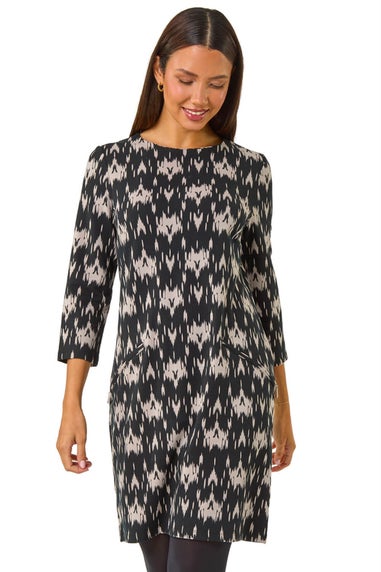 Roman Dark Grey Abstract Zip Trim Stretch Shift Dress