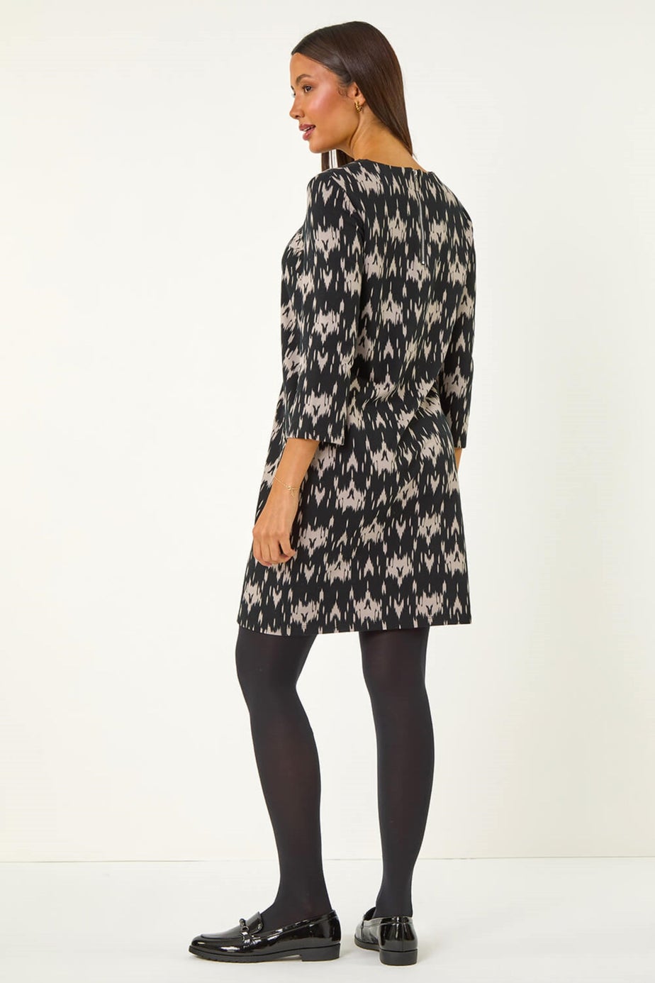 Roman Dark Grey Abstract Zip Trim Stretch Shift Dress