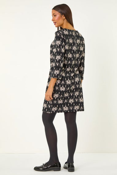 Roman Dark Grey Abstract Zip Trim Stretch Shift Dress