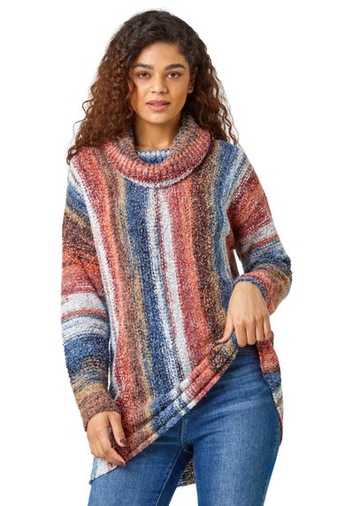 Roman Multi Boucle Stripe Cowl Neck Jumper