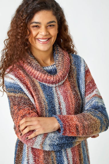 Roman Multi Boucle Stripe Cowl Neck Jumper