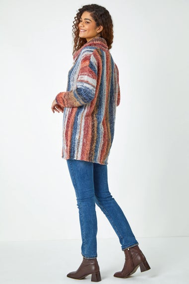 Roman Multi Boucle Stripe Cowl Neck Jumper