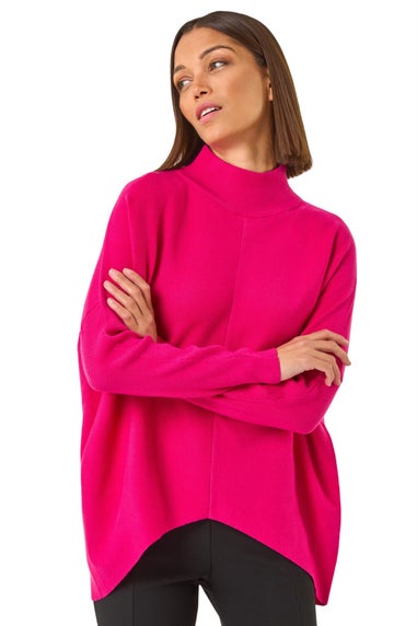 Roman Fuchsia Ribbed High Neck Knit Jumper