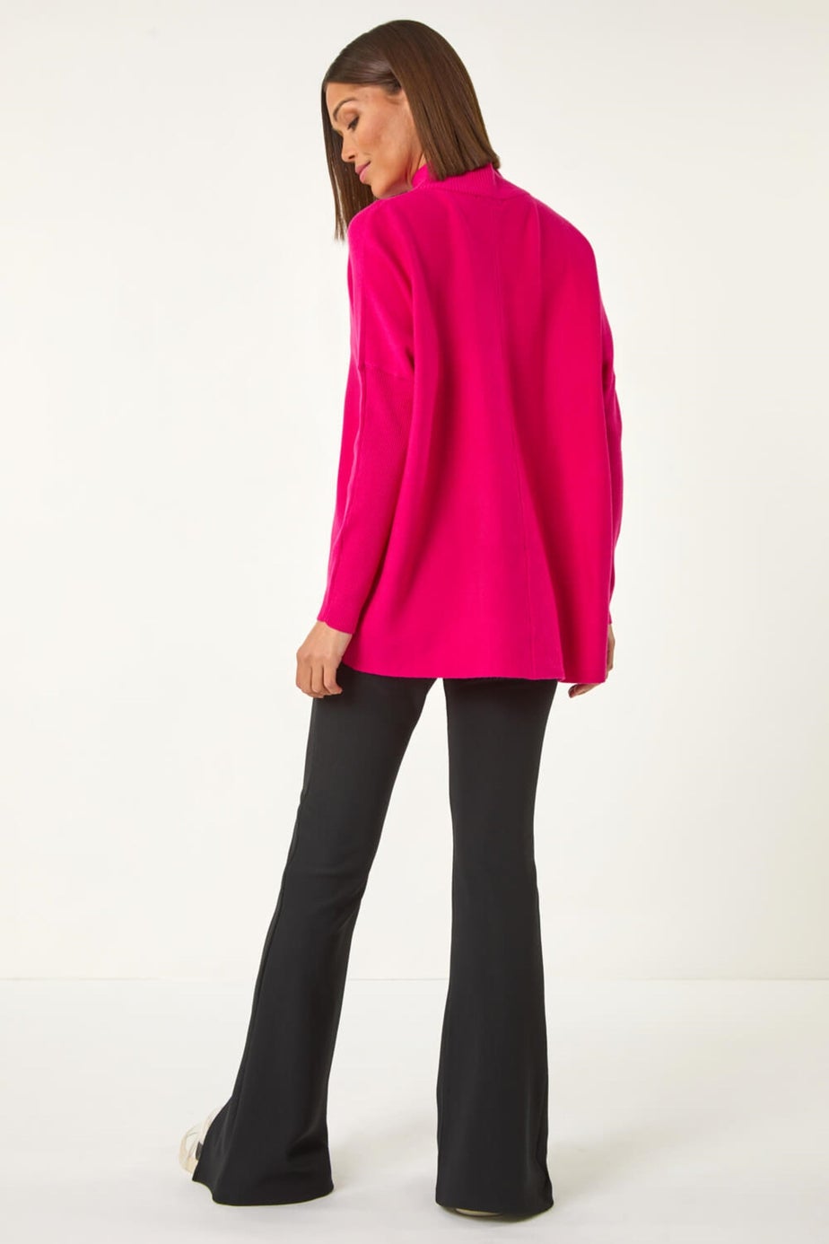 Roman Fuchsia Ribbed High Neck Knit Jumper