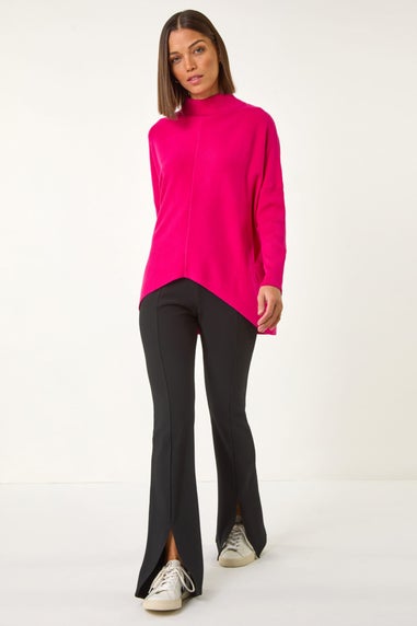 Roman Fuchsia Ribbed High Neck Knit Jumper