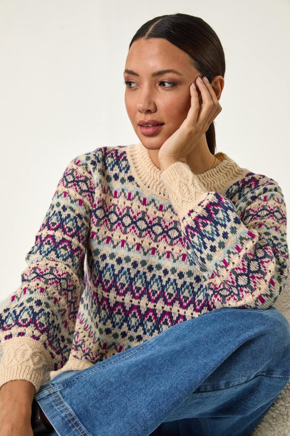 Roman Teal Delicate Scallop Fairisle Jumper