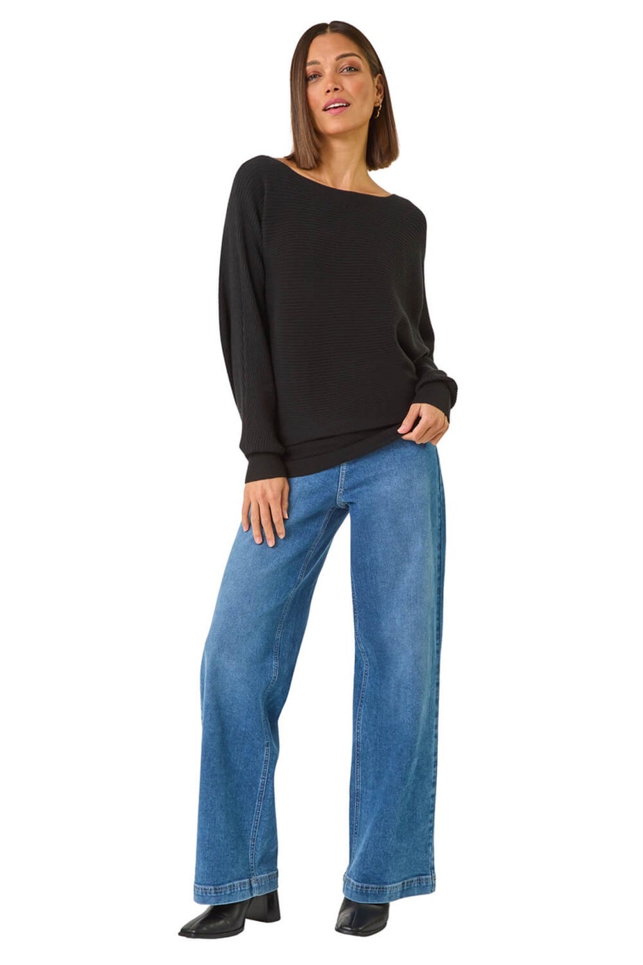 Roman Black Ribbed Batwing Knit Jumper