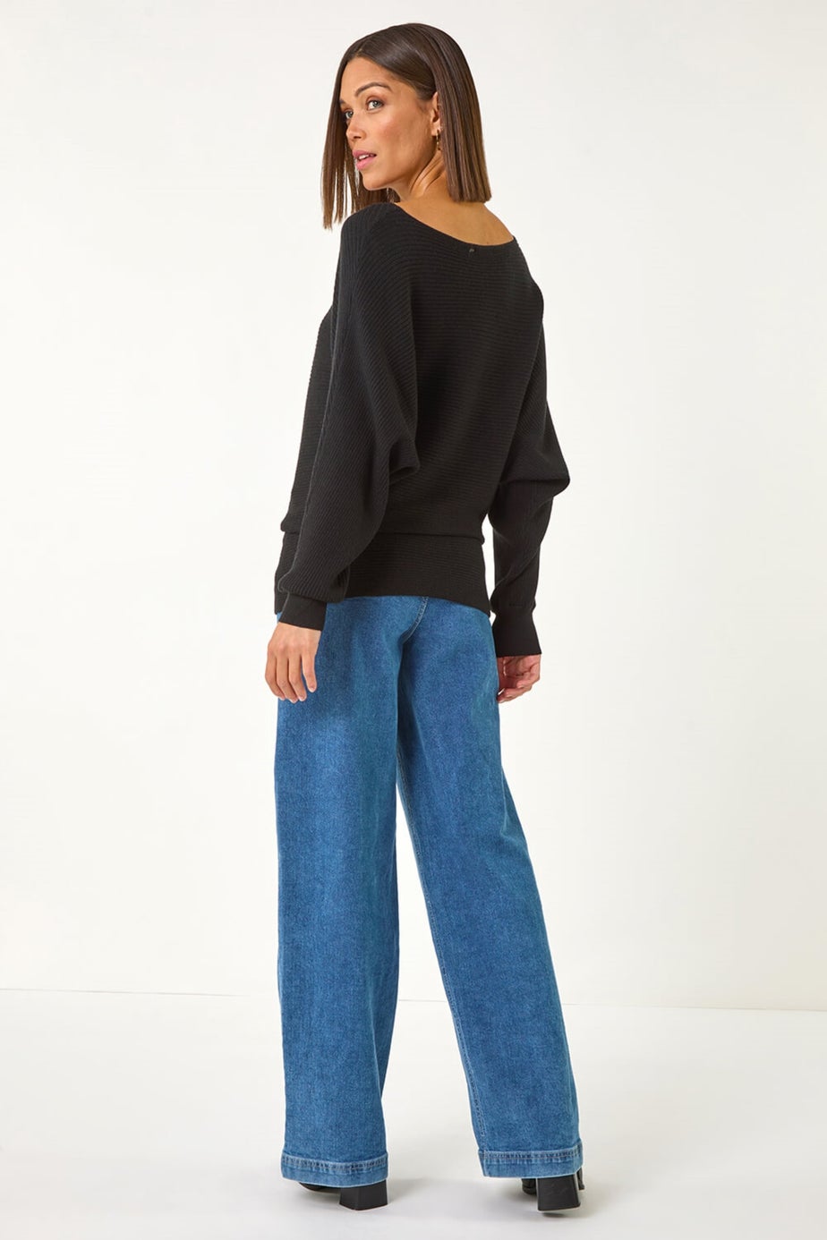 Roman Black Ribbed Batwing Knit Jumper