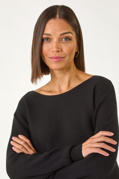 Roman Black Ribbed Batwing Knit Jumper