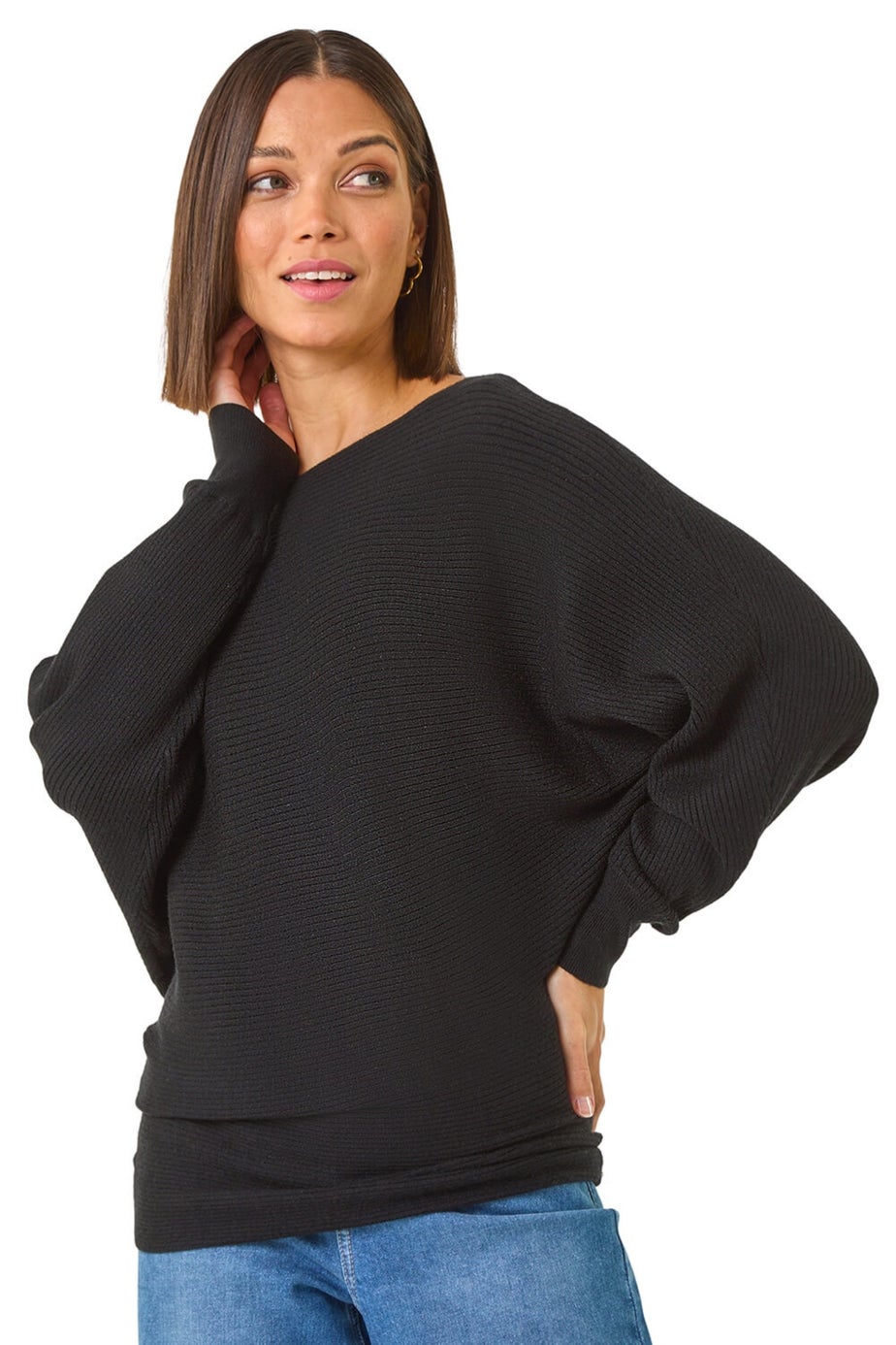 Roman Black Ribbed Batwing Knit Jumper