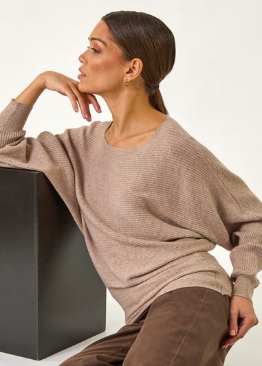 Roman Beige Ribbed Batwing Knit Jumper