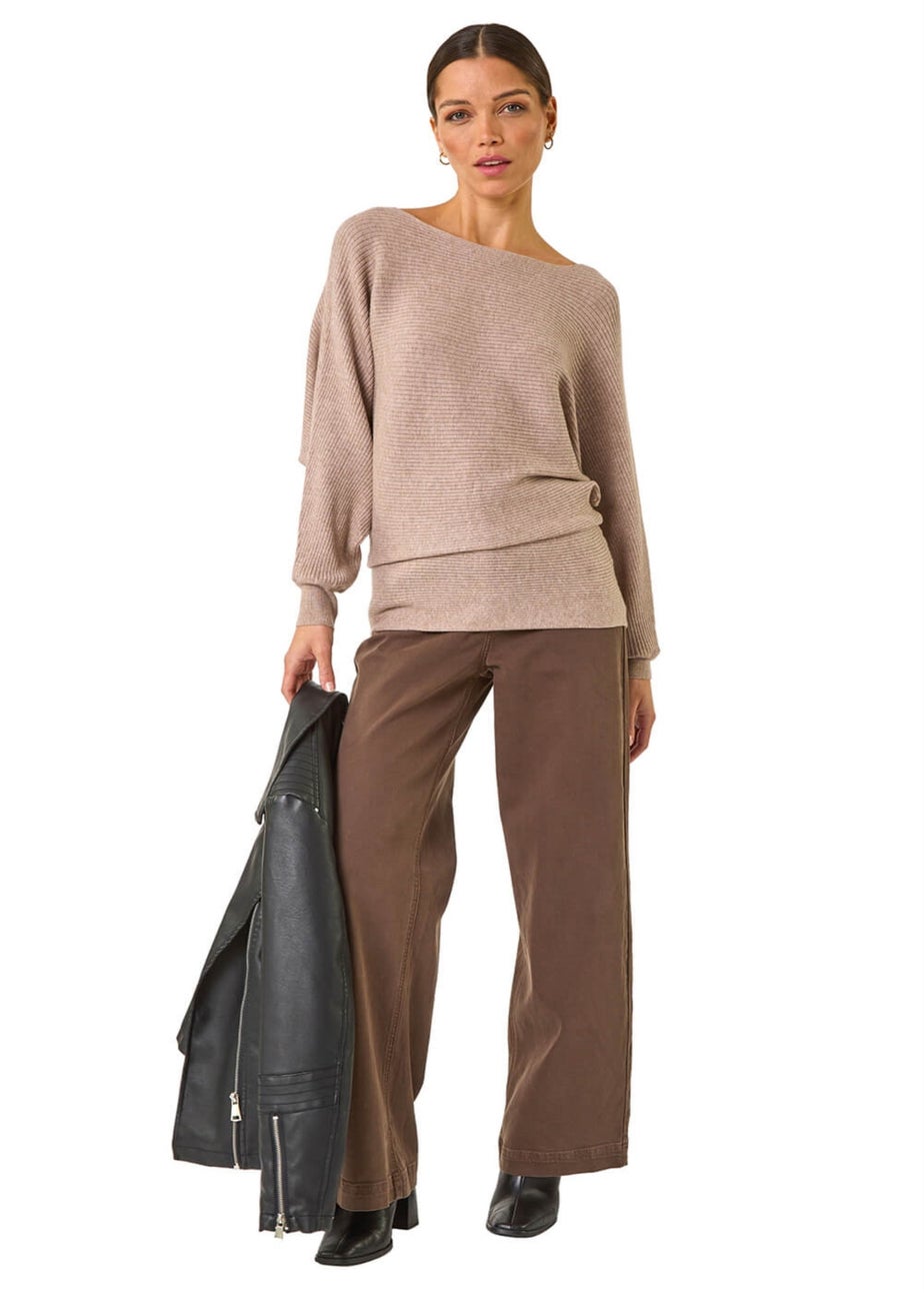 Roman Beige Ribbed Batwing Knit Jumper