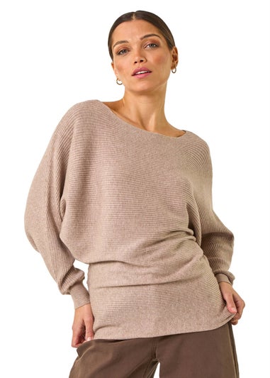 Roman Beige Ribbed Batwing Knit Jumper