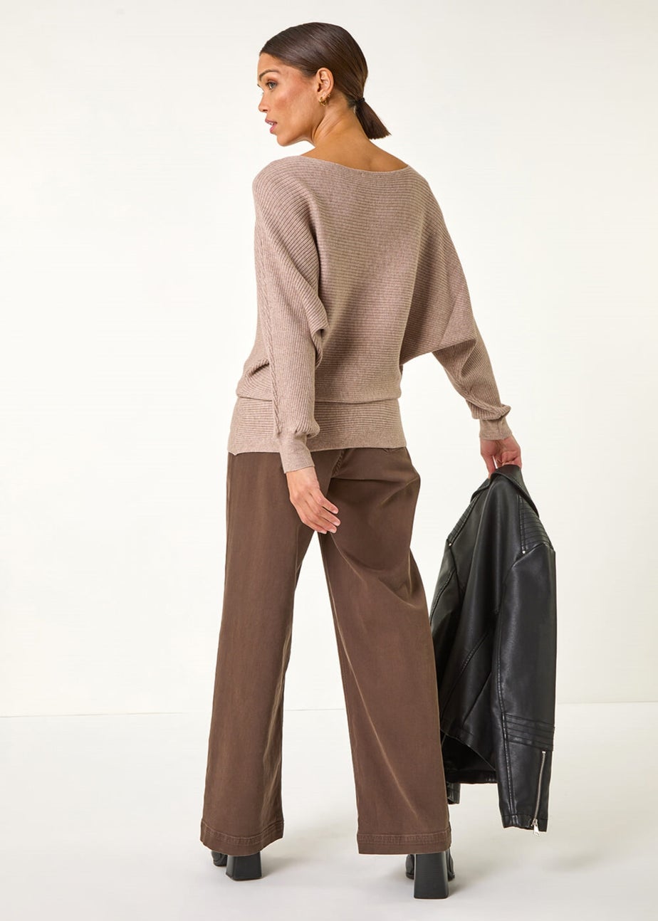 Roman Beige Ribbed Batwing Knit Jumper