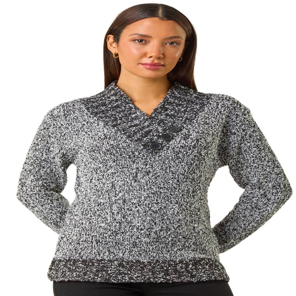 Roman Charcoal Textured Overlap Jumper