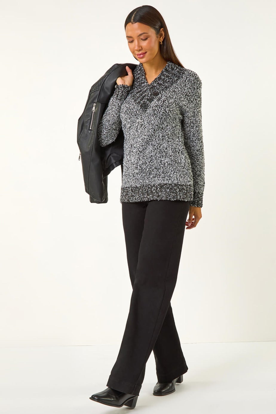 Roman Charcoal Textured Overlap Jumper