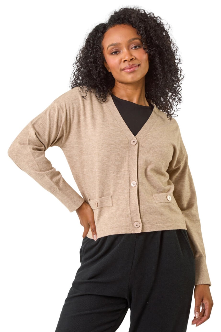 Roman Stone Petite Buttoned Knit Cardigan