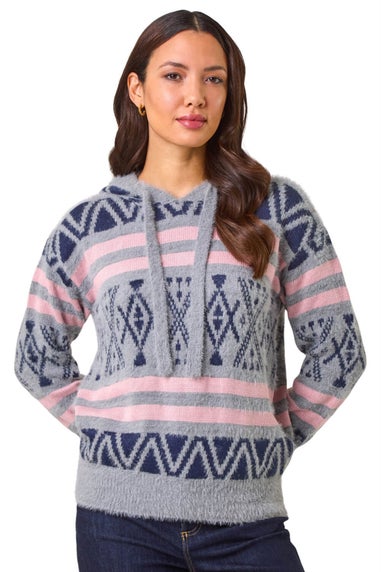 Roman Grey Jacquard Knit Hoodie