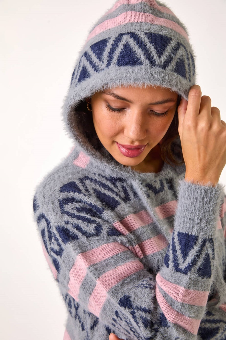 Roman Grey Jacquard Knit Hoodie