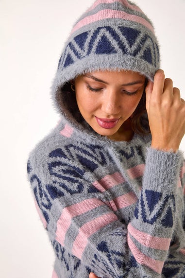 Roman Grey Jacquard Knit Hoodie