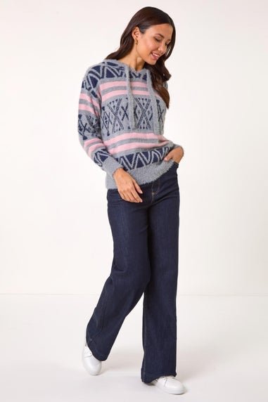 Roman Grey Jacquard Knit Hoodie