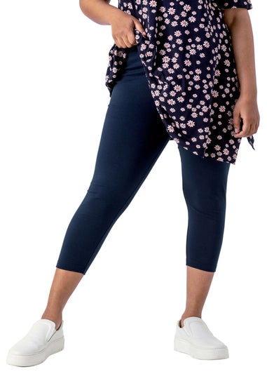 Roman Navy Curve Plain Elastic Waist Cropped Leggings