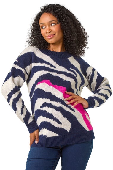 Roman Navy Petite Abstract Knit Jumper