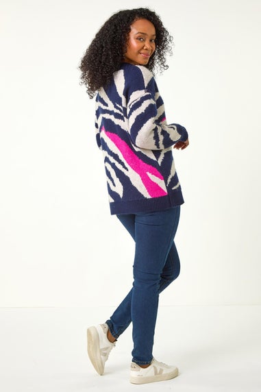 Roman Navy Petite Abstract Knit Jumper