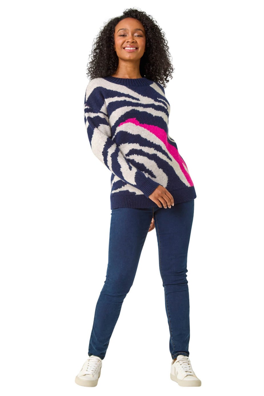 Roman Navy Petite Abstract Knit Jumper